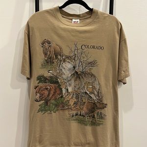 Vintage 90s Anvil Colorado Graphic Tan T-shirt Top Short Sleeve Men Size XL